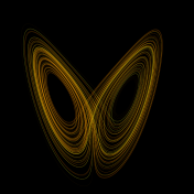 A plot of Lorenz's strange attractor for values ρ=28, σ = 10, β = 8/3.